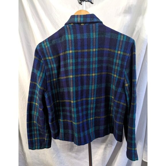Vintage 80s/90s NEW YORK JEANS Blue Teal Plaid Wool Blend Jacket Zip Up Size S - Picture 8 of 8